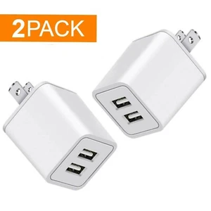 2 Pack 2.4A Travel Wall Charger Dual Port USB Brick Base Power Adapter Plug - Picture 1 of 5