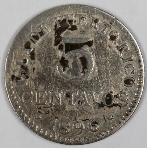 1896 (SPAIN-PUERTO RICO) 5 CENTAVOS (SILVER) --COLONIAL Cover