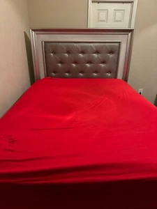 Grey Queen Sized Pillow Top Mattress And Bedfame - Picture 1 of 3