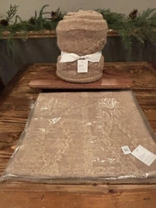 Pottery Barn Diamond Cable Knit Throw & Pillow Cover Heathered Carmel NEW - Picture 1 of 5