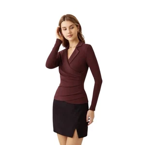 OGL Mid Thermo Rubinrot Kragen V-Ausschnitt Surplice Top Langarm Damen Größe S - Bild 1 von 10