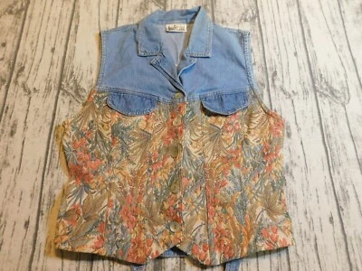 VTG NINA PICCALINO TAPESTRY VEST DENIM 90's Y2K WOMENS S - Image 1 of 4