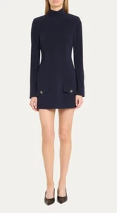 Mini abito Cinq a Sept Ida blu navy manica lunga finto collo bottoni fiori 2 nuovo con etichette - Foto 1 di 18