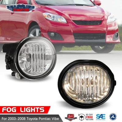 Fit 2003-2008 Toyota Matrix Pontiac Vibe Pair Fog Light Bumper Lamp Clear Lens - Image 1 of 4