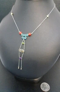 Beth Orduna 16” sterling silver necklace w/ Blue Red Orange Yellow stones Beads - Picture 1 of 3