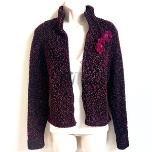 Doncaster Vintage strukturiert Blumen Reißverschluss vorne Cardigan Pullover schwarz pink Large  - Bild 1 von 7