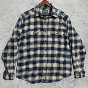 Vintage Woolrich Flannel Shirt Mens Large Blue Tan Buffalo Check Pocket Cotton - Picture 1 of 9