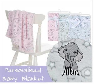 PERSONALISED BABY EMBROIDERED safari elephant blanket NEW 2022 - Picture 1 of 6