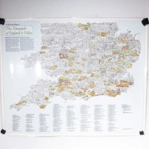 Pictorial Retro Vineyard Map of England & Wales Poster Laminated 620 x 500mm - Picture 1 of 8