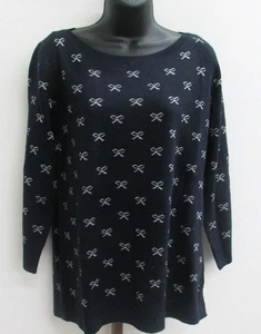Ann Taylor Damenpullover dunkelblau Rundhalsausschnitt mit hellbraunen Schleifen Größe XL - Bild 1 von 2