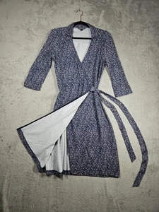 Tommy Hilfiger Dark Blue w White & Blue Spotted Speckled Wrap Tie Dress Size M - Picture 1 of 20