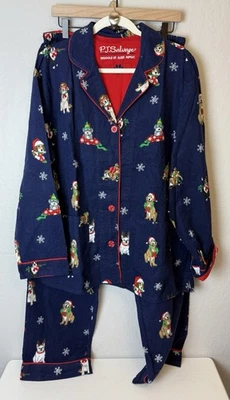 NWT PJ Salvage Christmas Holiday Dogs Cotton Flannel PJ Set Pajamas Size Large - Image 1 of 4