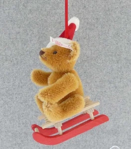 Steiff 2003 Christmas Teddy On Sleigh Tree Ornament Brass Mohair 10cm Ean 667084 - Picture 1 of 13