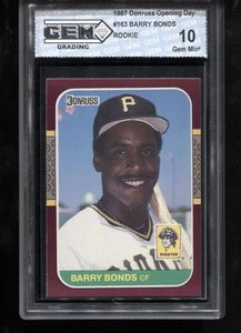 Barry Bonds Rookie 1987 Donruss Opening Day #163 RC Card MLB GEM MINT 10 - Picture 1 of 2