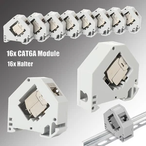Keystone Modul und Hutschienenadapter Set 16 Stück CAT6A Module 16x Halter - Afbeelding 1 van 12