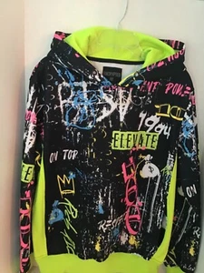Encrypted Neon Black Green Hoodie Sz Lg Pockets 1994 Money Bags *Read* - Picture 1 of 8