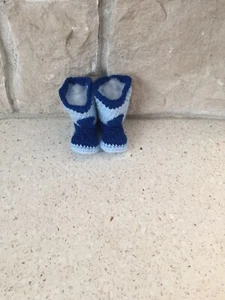 Baby Cowboy Booties. Boots Blue Light/Dark New 3 1/2” Sole Handmade Crochet - Picture 1 of 4