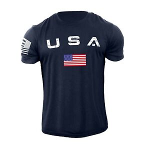 New Men's USA Flag T Shirt American Patriotic 100% Cotton