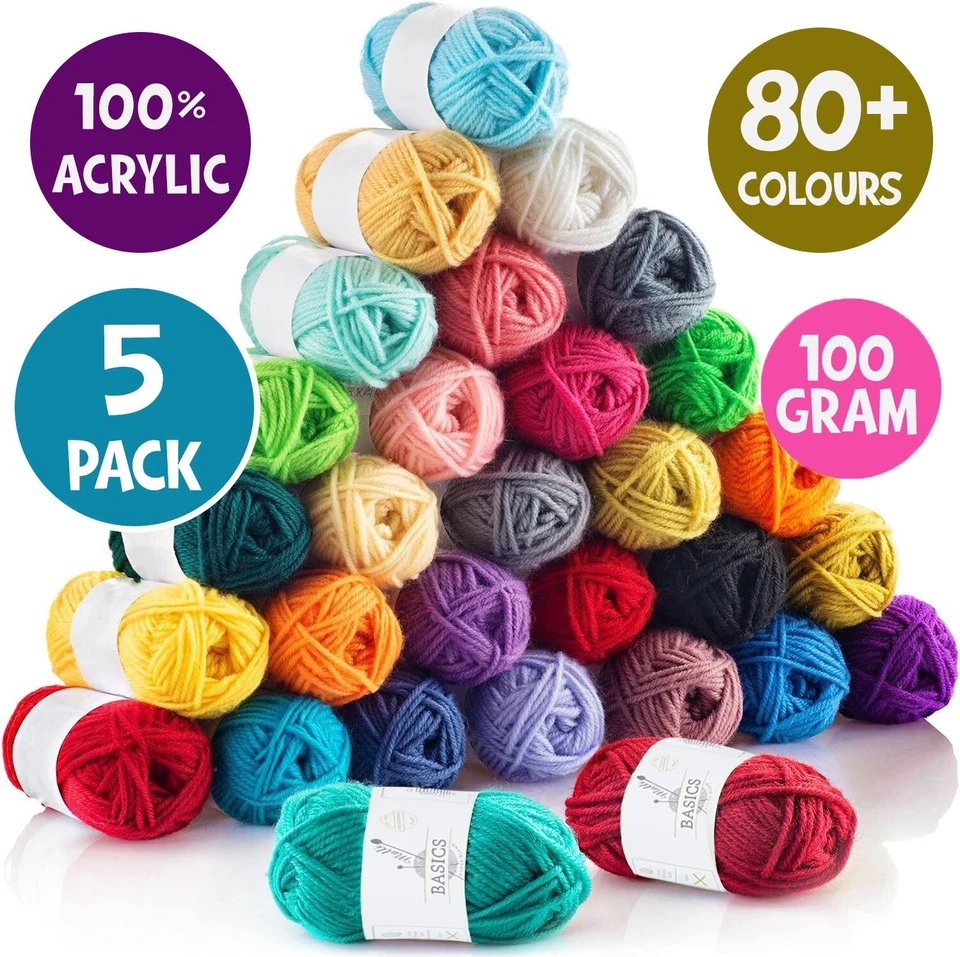 5pk 100g Malli Knitting Yarn 8 ply Acrylic Crochet Craft Soft Fine Thread Ball - image 1 of 1
