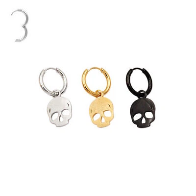 Singolo Orecchino Acciaio Cerchio Pendente TESCHIO Oro/Argento/Nero Uomo Donna - Immagine 1 di 2