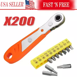 Ratcheting Right Angle Screwdriver Hex Drive 90 Degree Offset + 10pc Bits Set! - Picture 1 of 10