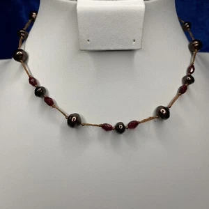 Neu aus altem Lagerbestand Liz Claiborne braune Schnur mit bronzefarbenen und roten Perlen Halskette 15 Zoll - Bild 1 von 3