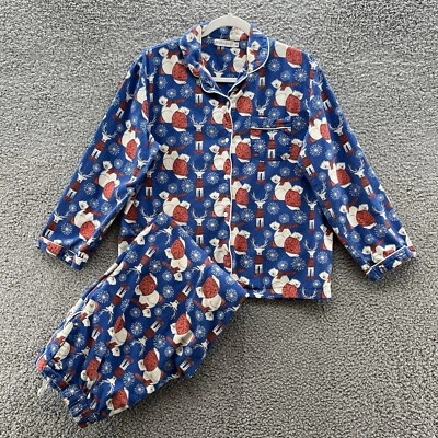 Conjunto de pijama de caoba para mujer medio azul oso polar invierno estampado franela top pantalón Foto 1 de 4