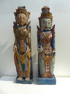 2 Antique Bali Art Carved Wood Vishnu Statues chinese bali indonesian sawadee  - Picture 1 of 11