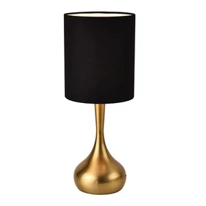 Modern Table Lamp 17.3" Small Desk Light With Brass Metal Droplet Base Black Cyl - Picture 1 of 8