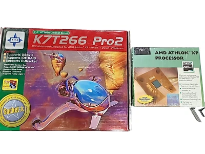 NOS msi, skt 462, 5x pci,1x agp, k7t266 pro2 Mobo  w/Athlon XP 1700 & Extras - Image 1 of 4