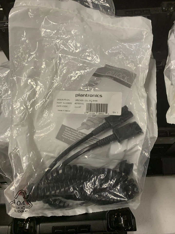 Plantronics Telephone Headset QD-to-QD Extension Coiled Cable 40703-01 / NEW - Image 1 of 1