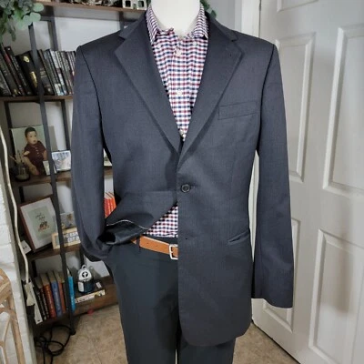 Express Men's Sport Coat Blazer Two Button Charcoal Black 100s Premium Wool 42L - Image 1 of 4
