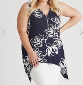 Ladies plus size M  Zip  sleeveless TUNIC top navy flowers BEME NEW A3222 - Picture 1 of 2