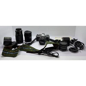 Olympus OM-1 SLR 35mm Film Camera + Lenses Battery Inspected Meter Works Silver - Picture 1 of 18