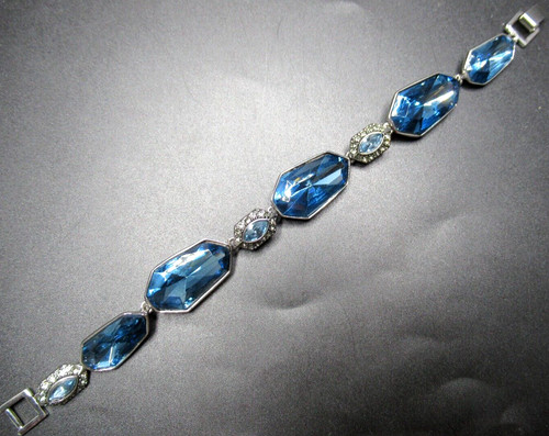 GIVENCHY Bellissimo Bracciale Vintage con Strass Trapezio Blu