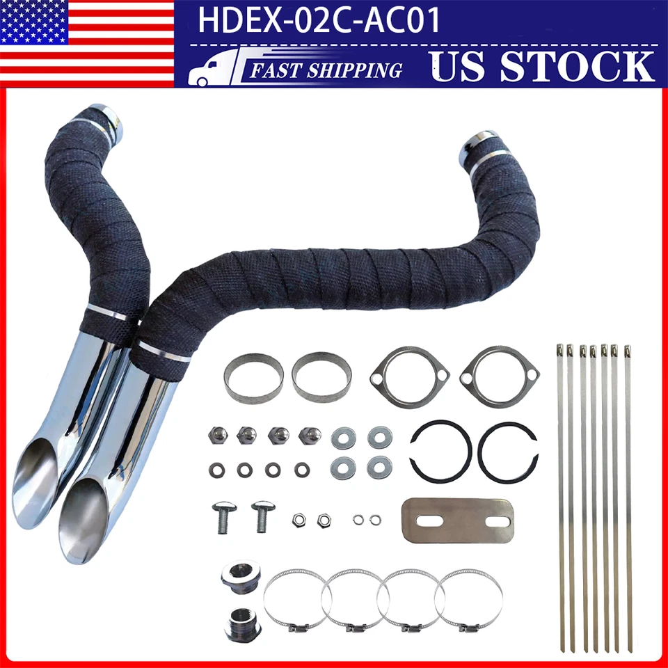 Tubos de escape cromados LAF 2" para Harley Touring Sportster Softail, con brida Foto 1 de 4