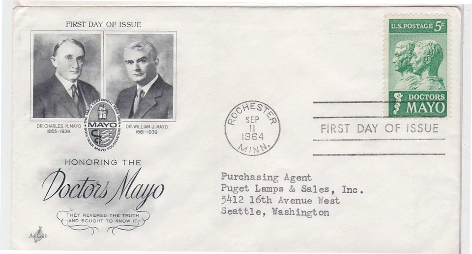 TurtlesTradingPost- Doctors Mayo #1251- 1964 FDC Artcraft Cachet - Image 1 of 1