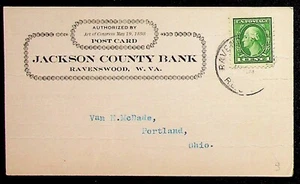 Tarjeta postal de Jackson County Bank 1916 Ravenswood West Virginia - Imagen 1 de 2