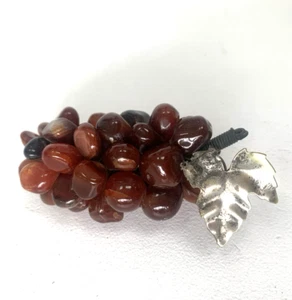 Vintage Carnelian Polished Stone Bunch of Grapes, Metal Leaf, Crystal Home Decor - Picture 1 of 8