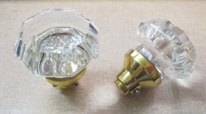 NEW Pair of Octagonal Crystal Door Knobs w/ Solid Brass Bases (RH/Rejuvenation) - Picture 1 of 5