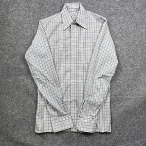 Intrepid Manhattan Mens Plaid Long Sleeve Brown White Button Down Shirt Size M - Picture 1 of 9