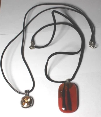 2 Collares - Colgante Color Topacio Rojo Vidrio Fundido y Plata Foto 1 de 2
