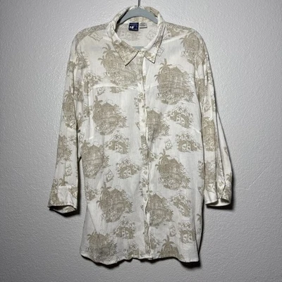 Camisa para mujer Big Dogs Gauzy Beach abotonada talla 26/28 (4XL) vacaciones marfil Foto 1 de 4