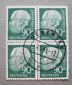 Briefmarken BRD Heuss 90 Pfennig 4er Block gestempelt Mi 165 Stempel Übersee - Picture 1 of 1