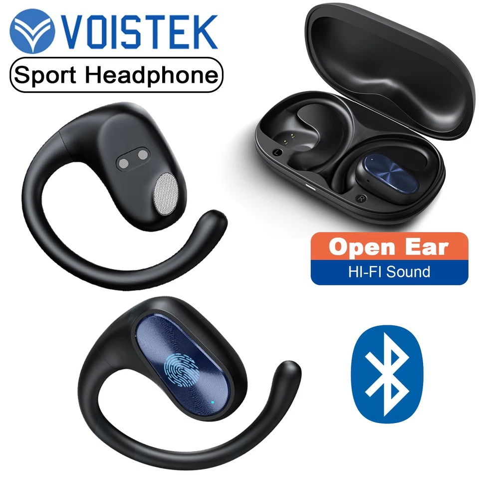 VOISTEK Kabelloses Offene Kopfhörer mit Ohrbügel Bluetooth 3D Sound TWS Sportkopfhörer
