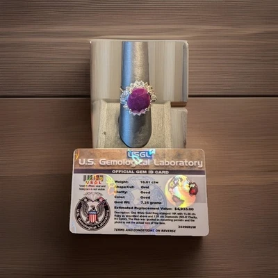 14kt White and Yellow Gold Ring with 15.00ctw Ruby and 1.01ctw Diamonds 7.0 g - Image 1 of 4