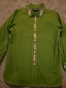 Bob Mackie Wearable Art Embroidered Maibole Dance Denim Button Shirt XS - Bild 1 von 11