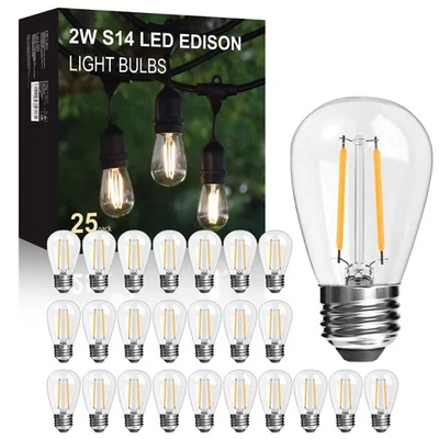 BRIMAX LED bulbs S14 E27 Outdoor Edison lights 2W (25Pack)for String Light Replacement