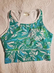 Lilly Pulitzer Bentlee Longline Sports Bra Botanical Green Safari Sangria XS - Picture 1 of 4