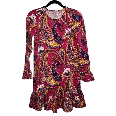 Lands End Dress Girls Red Paisley Long Bell Sleeve Stretch Pullover Size L - Image 1 of 4